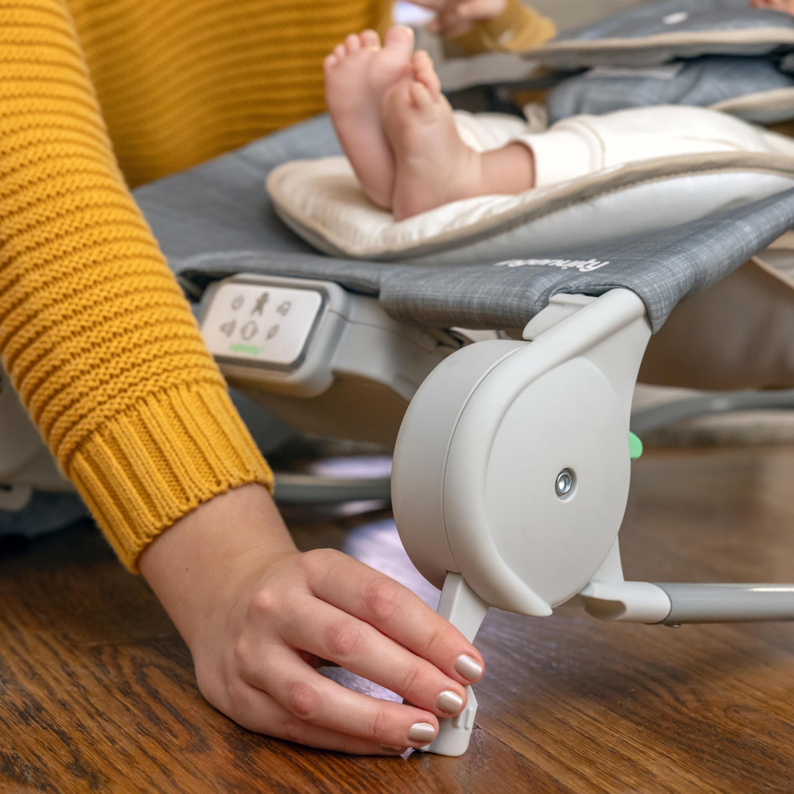 Ingenuity Gas Relief and Anti-Colic Baby Bouncer Seat and Rocker, Gentle Belly Message to Relax and Soothe Bellies, Instant Tummy Soother, 20 Songs and Melodies – Parker