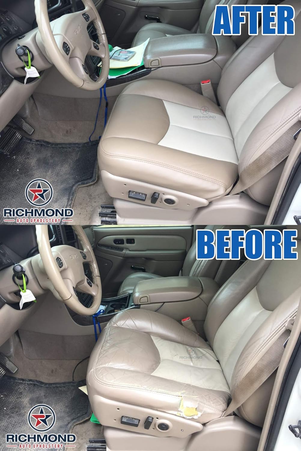 car upholstery kits on Amazon Com Richmond Auto Upholstery 2003 2006 Gmc Yukon Xl Denali Driver Side Bottom Replacement Leather Seat Cover 2 Tone Gray Automotive