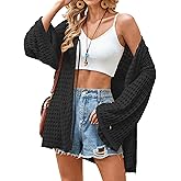 Angashion Women's Crochet Cardigan Sweaters Lightweight Knitted Long Batwing Sleeve Hollow Out Tie Front Boho Beach Cover Up
