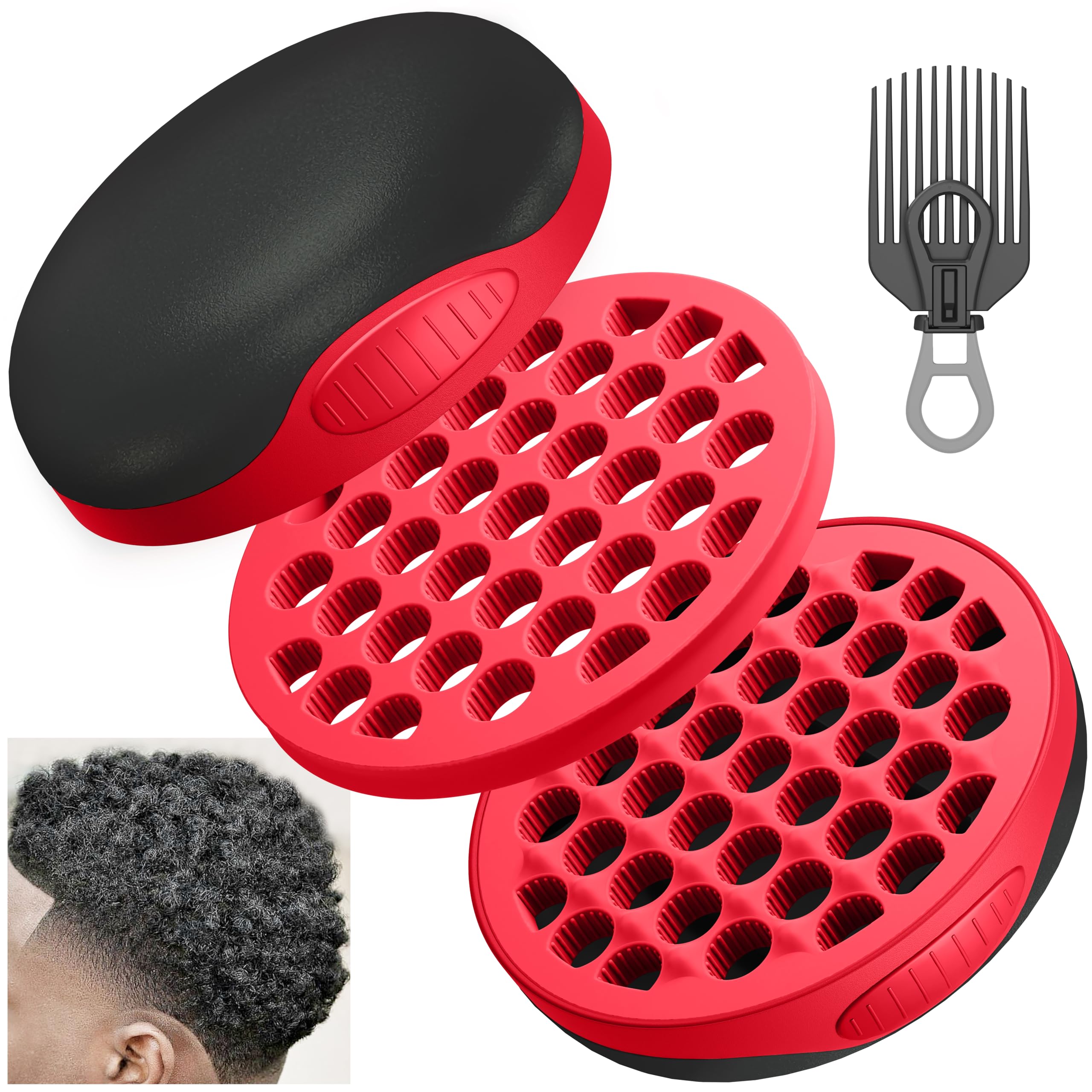 Photo 1 of FIABC Silicone Curl Brush,Africa Comb,Magic Curly Hair Brush Twist Hair,Afro Pick,Men Women Boys Girls Wave Curler Tool,1 Set (Red)