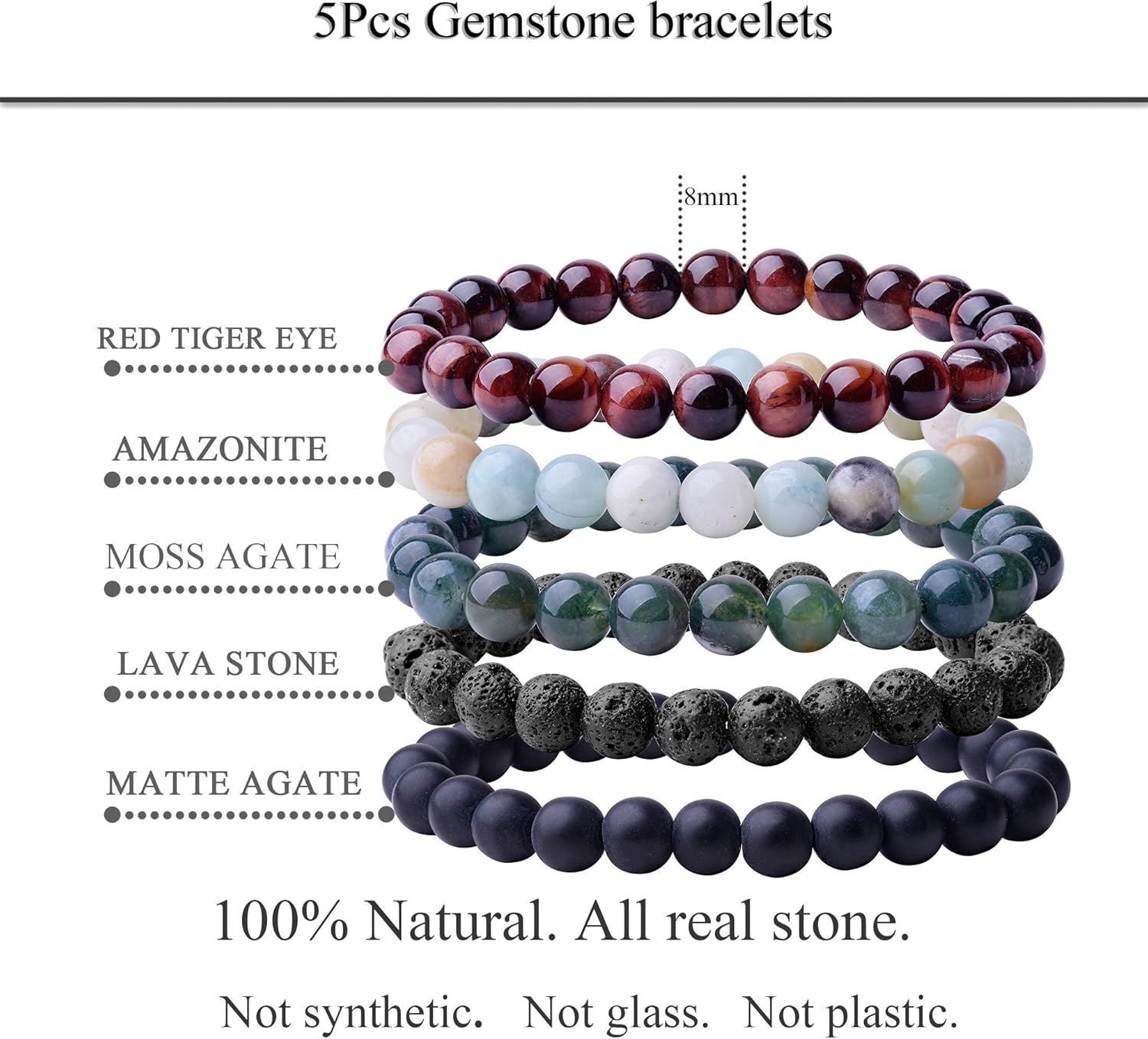 WRCXSTONE Natural 8mm Gorgeous Semi-Precious Gemstones Healing Crystal Stretch Beaded Bracelet Unisex: Clothing