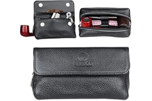 FIREDOG Leather Smoking Pipe Bag Pouch Case for 2 Pipes (Black)