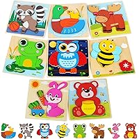 BenBen Wooden Puzzles for Toddlers 1-3, 8 Pack Animal Toddler Puzzles, Montessori Toys for 1 2 3 Year Old Boys Girls, Learnin