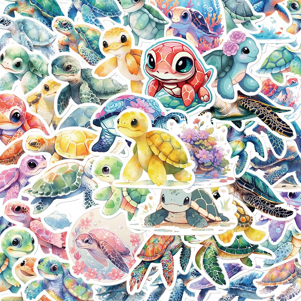 Marine Turtle Stickers for Laptop (50 PCS),Gift for Children Teens Adults Girl Boys,Waterproof Stickers for Water Bottle,Sea Turtle Vinyl Stickers for Scrapbook,Skateboard,Bike,Phone,Dairy