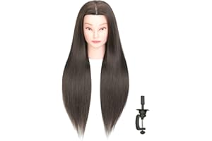 LOHXINHAIR 30 Inch Long Brown Hair Mannequin Head 80% Human Hair Manikin Cosmetology Doll Training Head for Hairdresser Practice Braiding Styling Curling Cutting with Table Clamp Stand