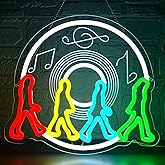 Rock Band Neon Sign for Wall Decor Dimmable Four People Walking Neon Light LED Abbey Road Sign for Man Cave Music Stage Concert Bedroom Party Club Bar Christmas Birthday Gifts Size13.7*12.4In(WZCP022)