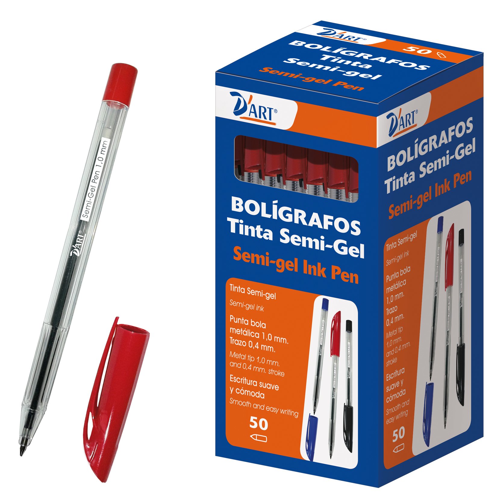 D 'Art 79467 – Pens Box with semigel, Pack of 50, 1 mm, red
