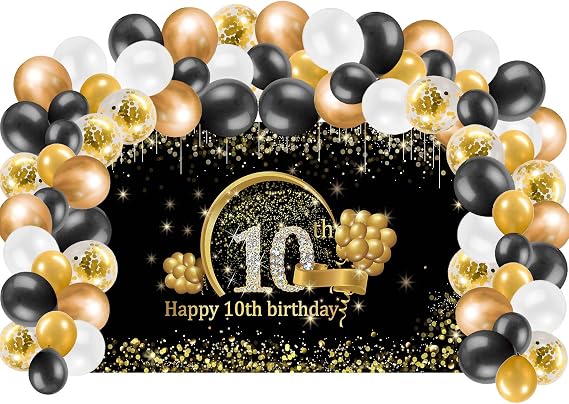 Kauayurk 10th Birthday Banner Backdrop Decorations &amp; Balloon Garland ...