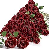 Jexine 60 PCS Artificial Roses Bulk Silk Flowers with Long Stems, Realistic Faux Rose Bouquet for Wedding Centerpieces, Valentine’s Party, Home Decor(Burgundy)