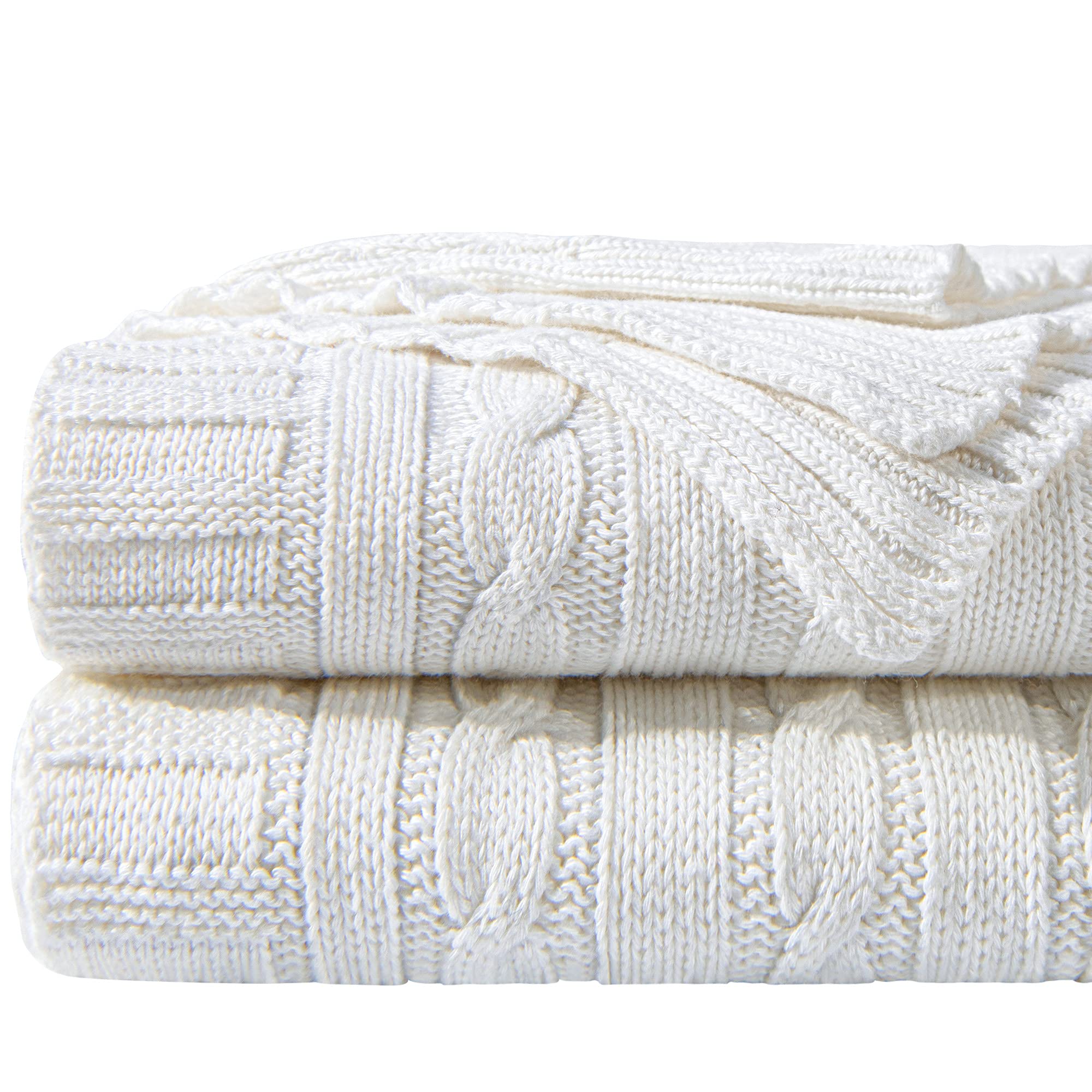 NTBAY 100% Pure Cotton Cable Knit Throw Blanket, Super Soft Warm 130x170 Knitted Throw Blanket for Couch, Sofa, Chair, Bed - Extra Cozy, Machine Washable, Comfortable Home Decor, White, 130x170 cm — image 1