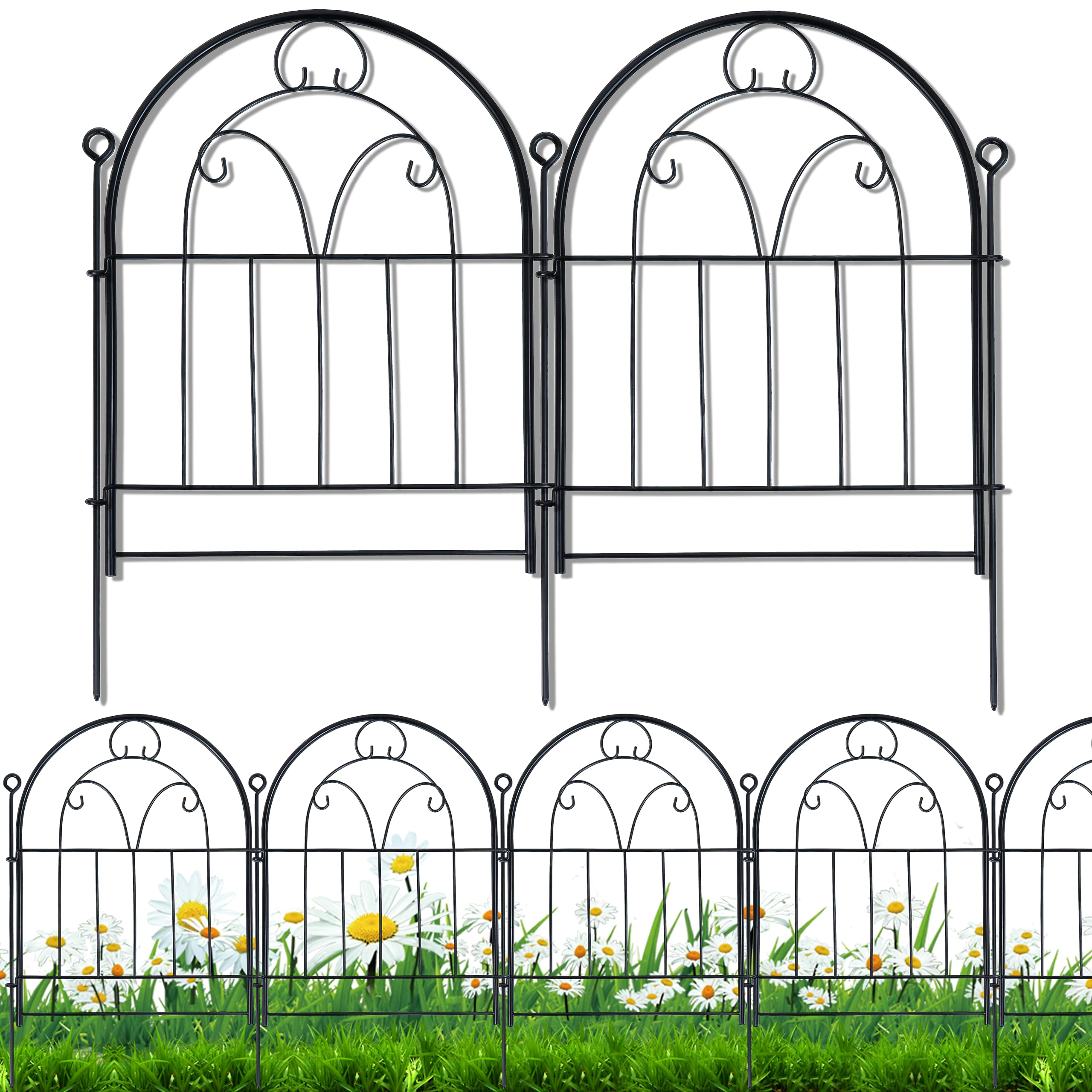 SEGAWE 35-Piece Black Metal Garden Folding Border Fence – 18" High Decorative Edging