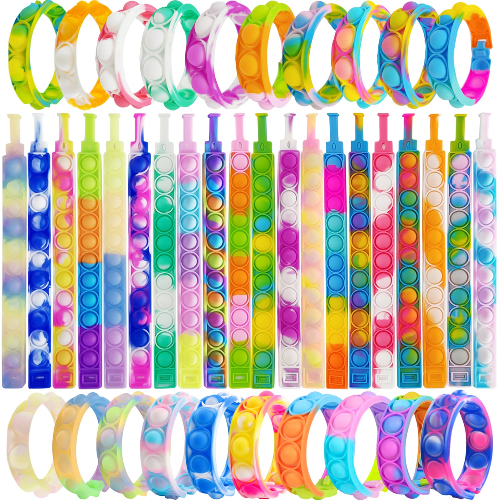 Photo 1 of 60 Pcs Pop Bracelet Bubble Fidget Sensory Toys for Party Favors, Pop Keychain Bulk for Classroom Prizes, Easter Egg Basket Stuffers Christmas Valentine Gifts for Kids Students