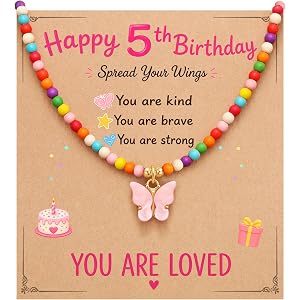 Kidbbi Happy 5th 6th 7th 8th Birthday Gifts for Girls Butterfly Necklace