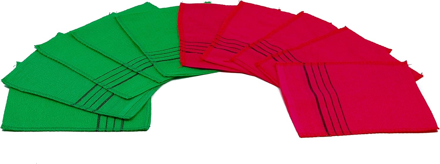 8 pcs Asian Exfoliating Bath Washcloth - Red & Green: Home & Kitchen