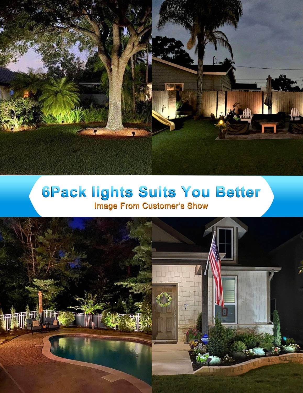 Solar Landscape Spotlights Outdoor, [6 Pack/3 Modes] LiBlins 2-in-1 Solar Landscaping Spotlights, IP67 Waterproof Solar Powered Wall Lights for Yard Garden Patio Driveway Pool (Cold White/33 LED) - - 