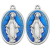 Needzo Blue Epoxy Miraculous Medal Pendant, Religious Jewelry Gifts, 1.25 Inches, Pack of 2