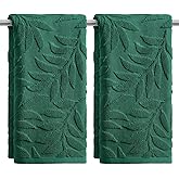 Artoid Mode 2 Pcs Dark Green 3D Leaves Jacquard Spring Hand Towels for Bathroom, 100% Cotton Soft Absorbent Bathroom Decor Towels, 13.7 x 29.5 Inch
