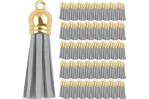 Mandala Crafts 100 Pcs Gold Cap Gray Faux Suede Tassels Bulk Keychain Making Supplies - Small Leather Tassels for Charms, Jewelry Making, and DIY Crafts