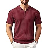 COOFANDY Men's Zipper Polo Shirts Short Sleeve Ribbed Knit Polo T Shirts Fashion Casual Golf Shirts