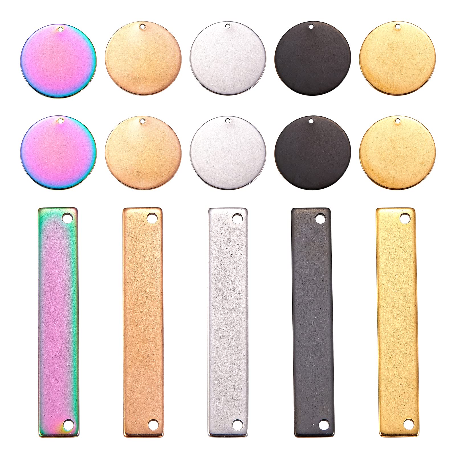 COGCHARGER 20 Pieces Flat Round Stainless Steel Charm Rectangle Connector Charms Stamping Tag Charms for Jewelry Necklace Bracelet Earring Making Crafts
