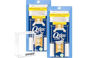 Q tips Swabs for Hygiene and Beauty Care, Original Cotton Swab for Cleaning Made with 100% Cotton, 300 Count, (Pack of 2) Total of 600 Swabs, BUNDLE with Zivigo-TRAVEL CASE