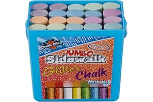 Chalk City Glitter Sidewalk Chalk for Kids - 7 Colors in 20 Pcs. - Washable Non-Toxic Jumbo Chalk - Kids & Toddlers Outdoor Chalk Bulk