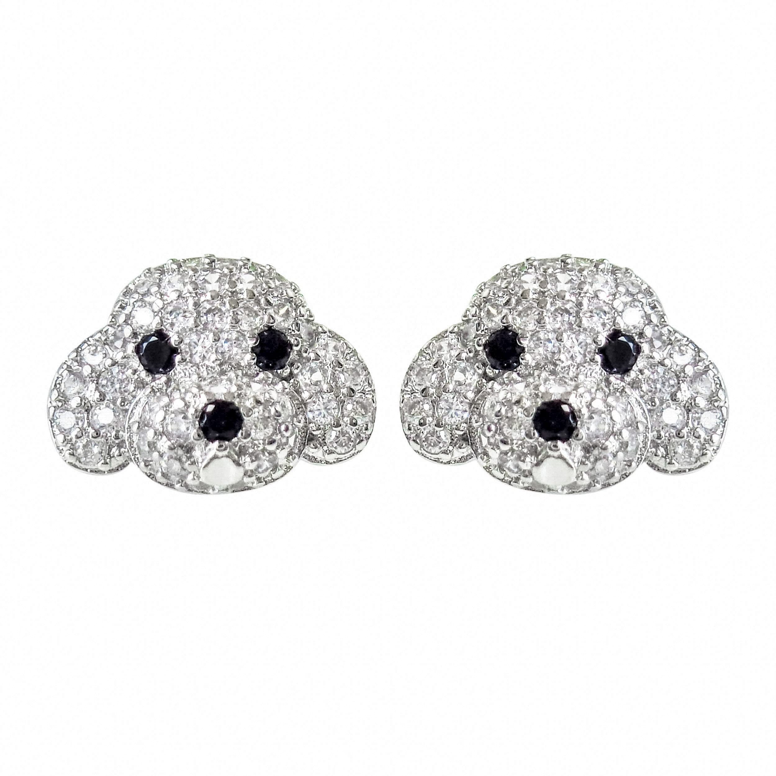 Hiqmic 925 Sterling Silver Cute Dog Puppy Head Earrings Ear Stud Piercing Fashion Zirconia White Gold Plated Jewellery Gift, WA90055-Silver