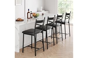 IDEALHOUSE 26 Inch Bar Stools Set of 4, Upholstered Bar Chairs with Back, Thick Cushion, Counter Height Barstools for Kitchen Island Apartment Counter Bar (4)