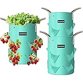 SPONDWILD 3 Pack 10 Gallon Strawberry Grow Bags, Heavy Duty PE Plant Pots with Breathable Windows and Drainage Holes, Ideal for Strawberries, Veggies, Flowers and Balcony