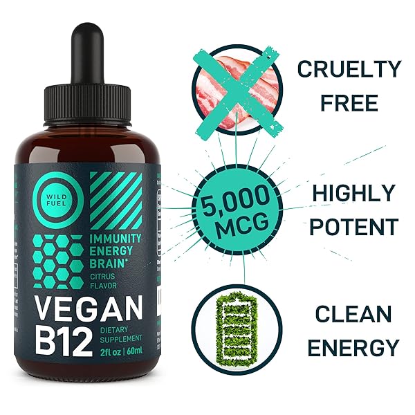 VEGAN VITAMIN B12 LIQUID DROPS – FAST-ACTING 60 X 5000MCG METHYLCOBALAMIN B12 SUPPLEMENT – ENERGY, MEMORY AND MOOD SUPPORT – HIGH-POTENCY ONE-DROPPER PER DAY – NON-GMO, NATURAL CITRUS FLAVOR – 2OZ
