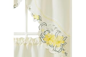 GOHD GOLDEN OCEAN HOME DECOR GOHD - Lily Fragrance. 3pcs Multi-Color Embroidery Curtain/Cafe Curtain/Swag & Tiers Set with cutworks. (Yellow)