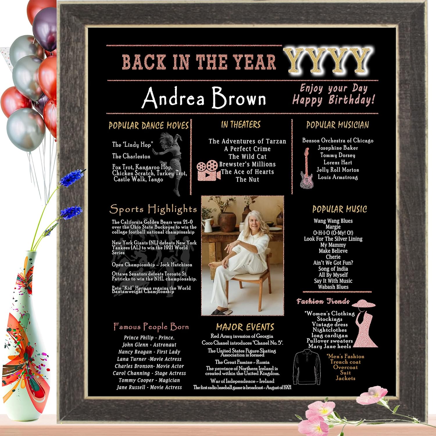 Classy Customized 100th Birthday Decorations for Women and Man Turning 100 Year Old. Personalized for Engagement Wedding Anniversary Poster , Party Gift Supplies , Mother's Day , a Card That Will Never be Forgotten for Him or Her (Multiple Sizes Gifts - Framed / Unframed)