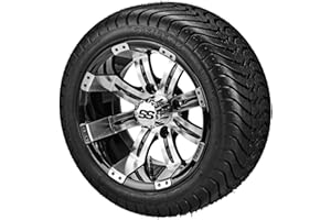 RM Cart 12" Casino Black/Machined on 215/35-12 LSI Elite Tires (Set of 4) | Golf Cart Tires and Wheels Combo with Standard Lug Nuts