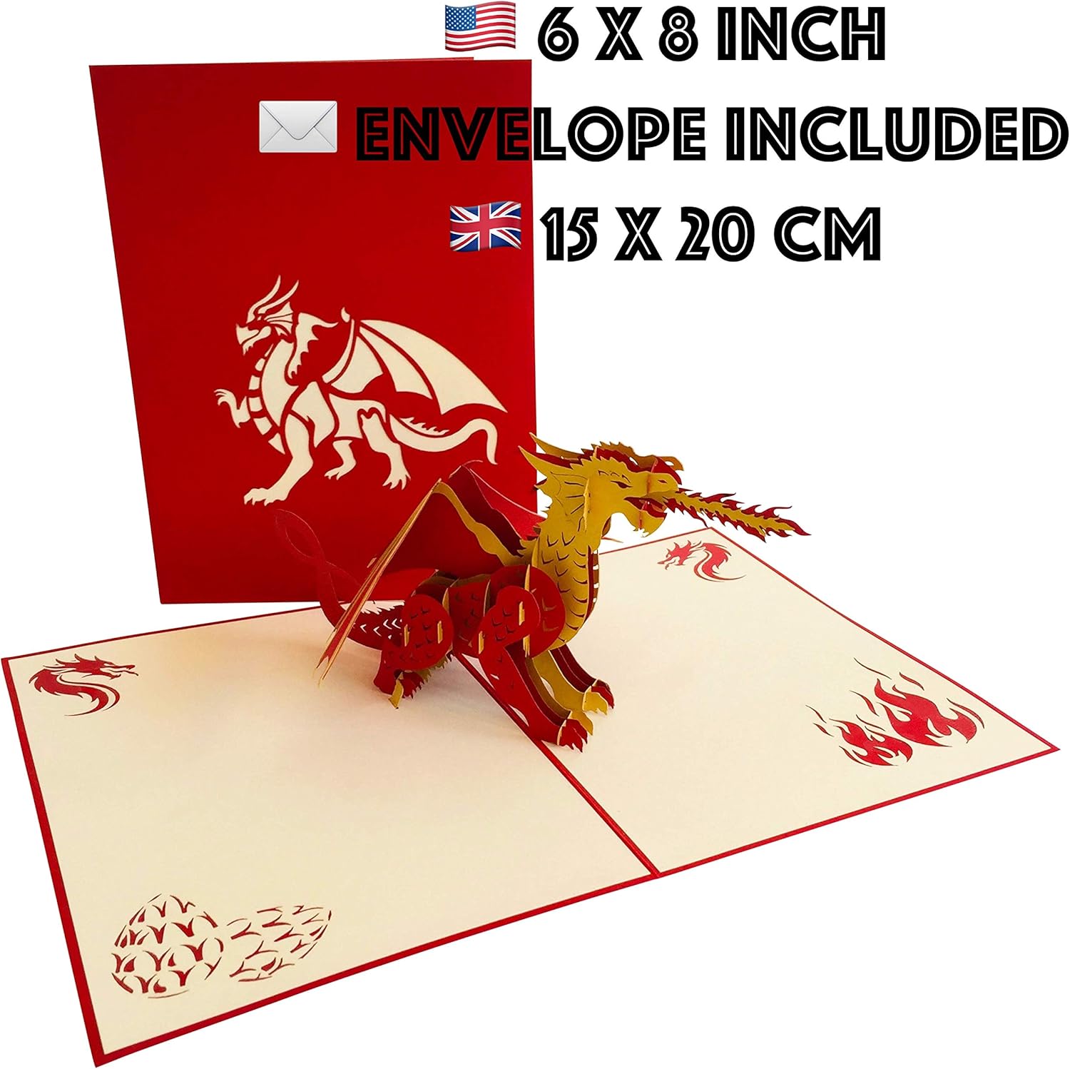 Dragon Pop Up Card by DEVINE Popup Cards, Red, 15 x 20cm - Image 3