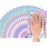 FUNFERY Mylar Holographic Bags Clear Resealable Bags,Foil Bag with Zipper | 50 pcs Foil Pouch Bag,Zip Iridescent Party Favor Bag for Goodie,Candy,Treat,Jewelry,Packaging for Small Business,5.5x7.9in