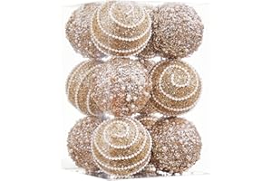 Champagne Gold Christmas Ball Ornaments, Christmas Ball Decorations Shatterproof Plastic Hanging Pearl Balls for Holiday Part