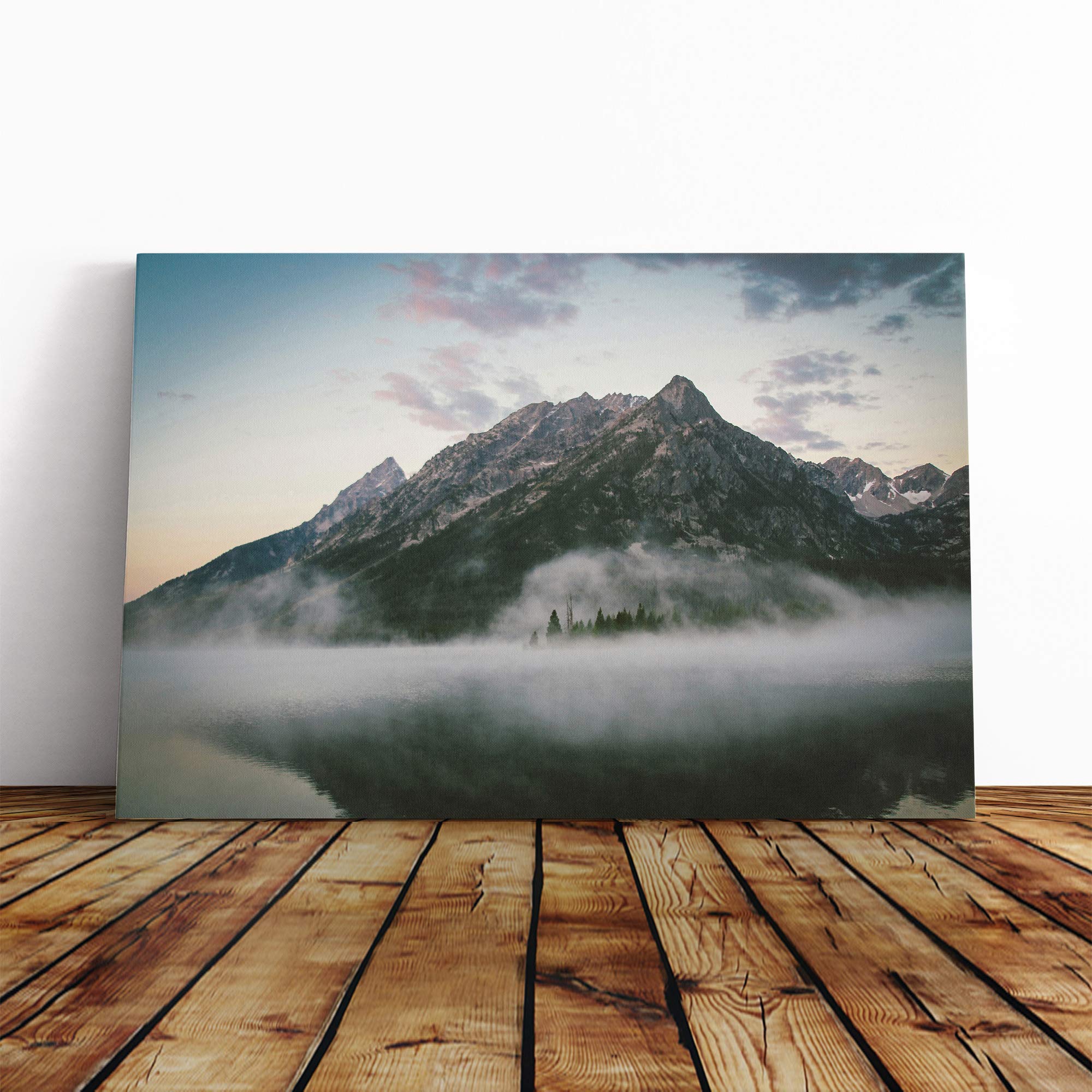 Landscape Haze and Fog with Mountains (2) Canvas Print | Gallery Wrapped 30mm Frame Wall Art | 20x14 inches | Ready to Hang | Modern Landscape Picture | Living Room Bedroom Lounge Office