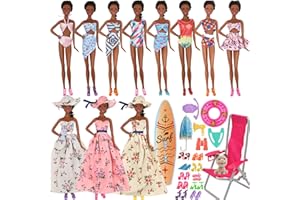 ZTWEDEN Doll Swimsuit Bikini Clothes and Beach Accessories for 11.5 Inch Girl Doll with Surfboard Diving Swim Accessories, 8 Bikini Swim Suit 3 Summer Dresses 10 Shoes Lifebuoys Beach Loungers