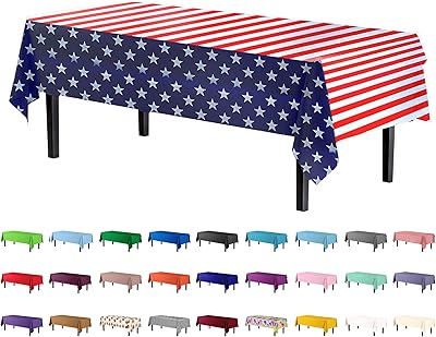 Exquisite 12-Pack Premium Plastic Tablecloth 54in. x 108in. Rectangle - American Flag Design