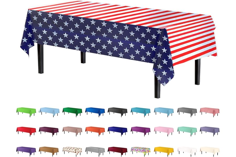 Exquisite 12-Pack Premium Plastic Tablecloth 54in. x 108in. Rectangle - American Flag Design