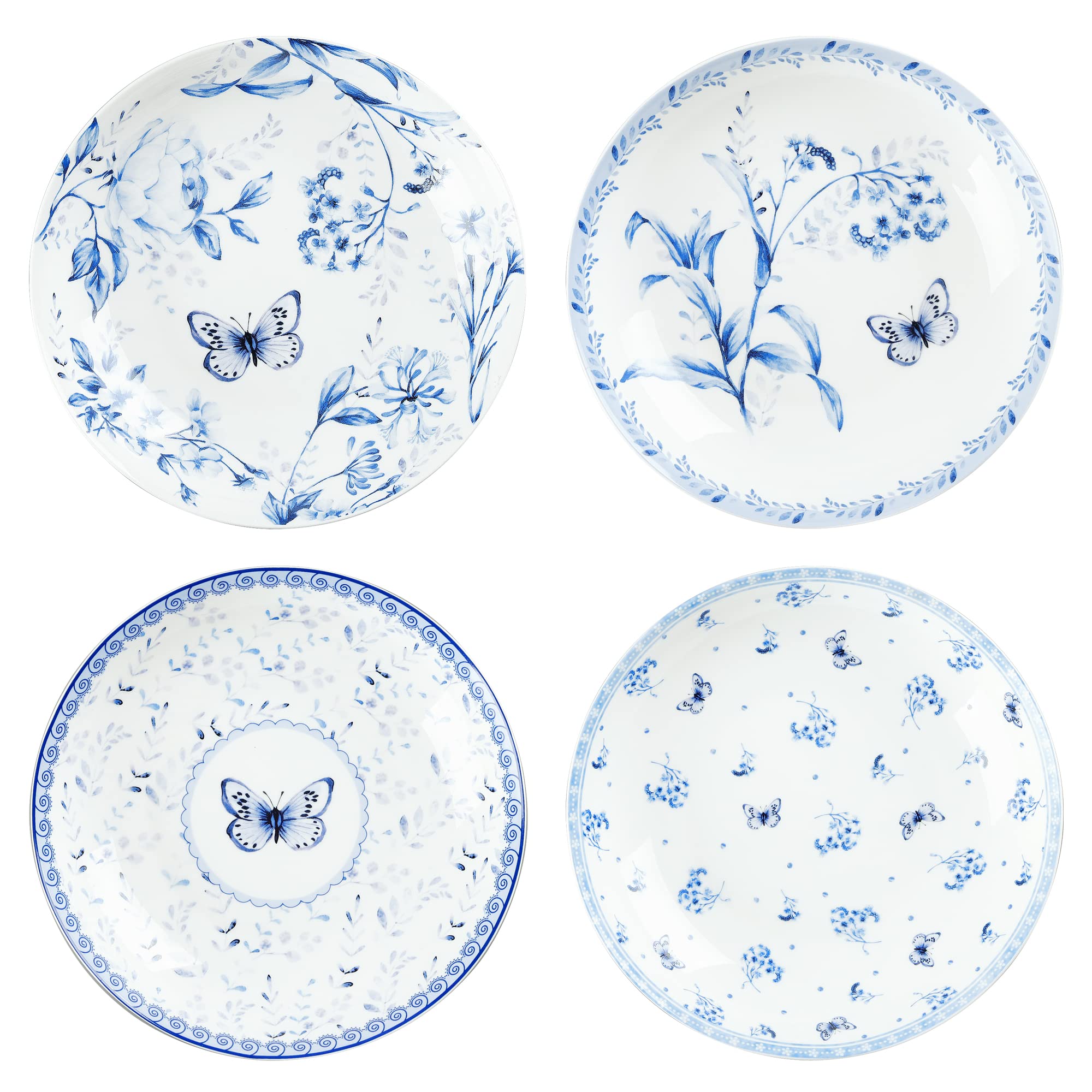 fanquare 20.8cm Different Dinner Plate Set of 4, Blue Butterfly Ceramic Appetizer Plates Set, Dinner Dishes Plates Set