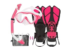HH HHAO SPORT Kids Mask Fins Snorkel Set Snorkeling Packages, with Diving Mask, Snorkel, Adjustable Swim Fins, Mesh Bag, Anti-Fog Anti-Leak Snorkeling Gear for Kids for Snorkeling Swimming Diving