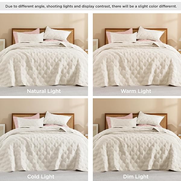 LITANIKA OVERSIZED KING QUILT BEDDING SET,120X120INCH SUPER KING IVORY COMFORTER BEDSPREADS LIGHTWEIGHT BED COVERLETS BOHO BEDDING COVER DECOR ALL SEASON, 3 PIECES (1 QUILT, 2 PILLOWCASES)