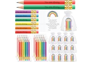 Spakon 24 Sets End of Year Student Gifts Inspirational Rainbow Pencils for Kid with Graduation Gift Card from Teacher Motivational Mini Sharpened Pencil with Eraser Rainbow Stationery for Preschooler