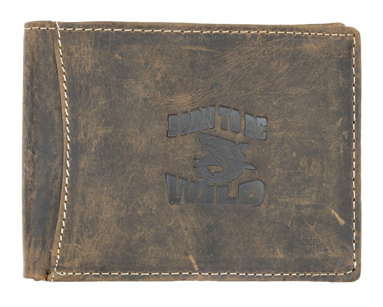 Born to be Wild Men's natural strong genuine leather wallet with a shark