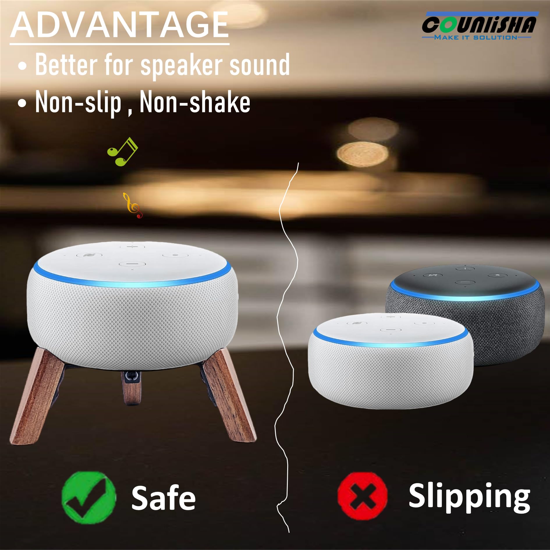 Real Wood Stand for Echo dots 3rd Gen Smart Speaker (2018),Tripod Accessories Protect Alexa Speaker for Better Sound,Secure Stable Sturdy Wooden Mount Holder for E cho dot 3rd (Walnut)