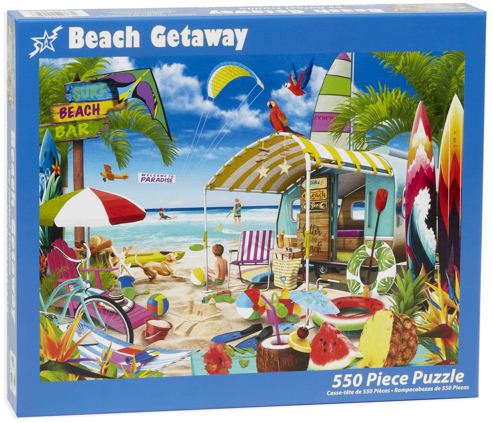 Vermont Christmas Company Beach Getaway Jigsaw Puzzle 550 Piece - Fully Interlocking and Randomly Shaped Pieces - 24