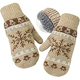 Bawnhaw Women Knit Winter Mittens, Rabbit Hair Cold Weather Gloves, Plus-Size Thickened Thermal Plush Windproof Elastic Wrist