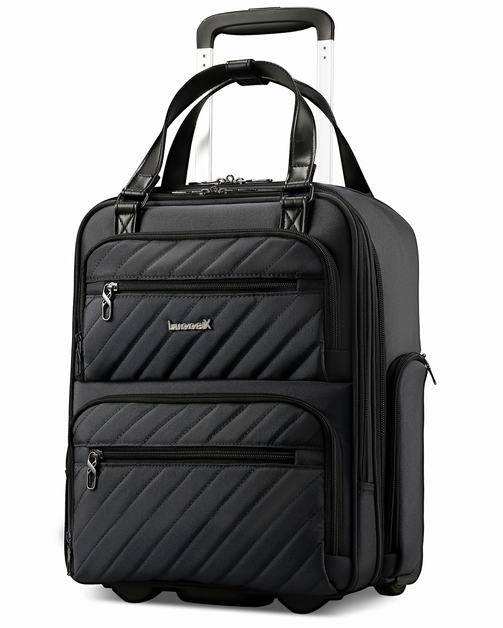 Photo 1 of LUGGEX Underseat Carry On Luggage with Wheels, Stylish Lightweight Under Seat Luggage, Soft Sided Personal Item Suitcase for Short Trip (All Black, 16 Inch)