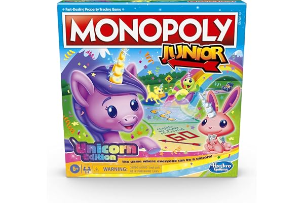 Monopoly Junior: Unicorn Edition Board Game for 2-4 Players, Magical-Themed Indoor Game for Kids Ages 5 and Up, English